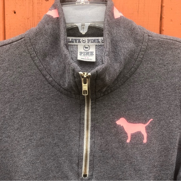 PINK Victoria’s Secret Logo Half Zip Gray Pullover Size Small - Picture 3 of 7